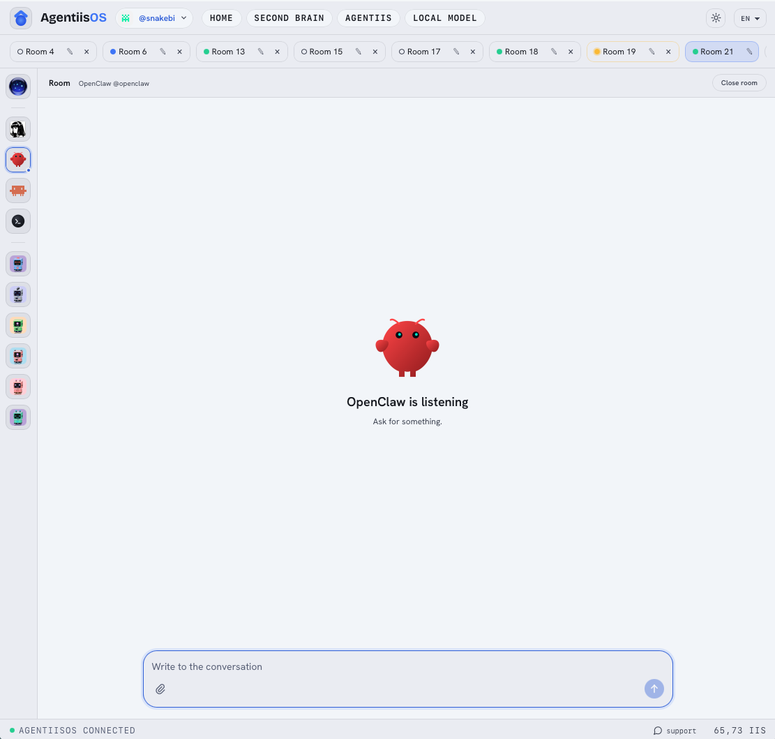 La stanza di OpenClaw dentro AgentiisOS
